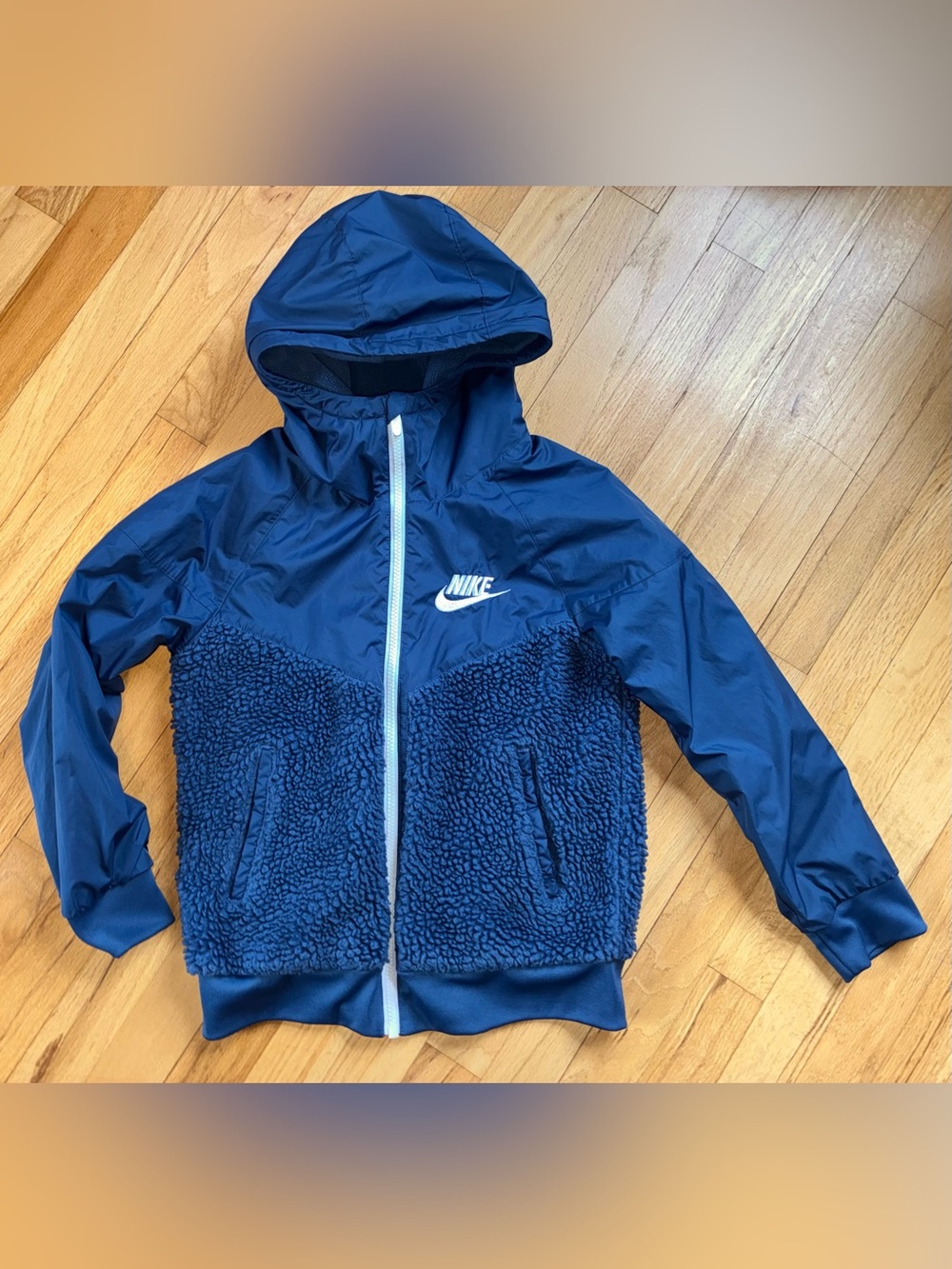 Nike Blue Hooded Sherpa Hybrid Jacket
